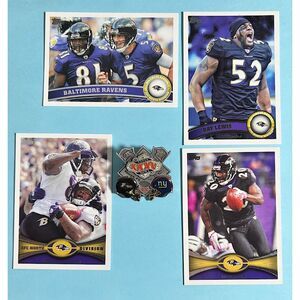 Super Bowl XXXV-2001 Baltimore Ravens vs NY Giants 3D NFL Pin + 4 Raven Cards